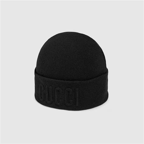 Mütze aus Wolle mit Gucci Stickerei in schwarz 